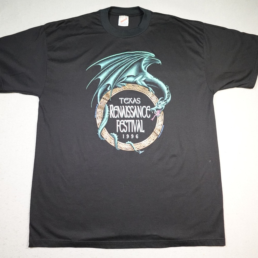 Vintage Texas Renaissance Festival Shirt Mens XL Black 1996 Dragon fantasy 90s